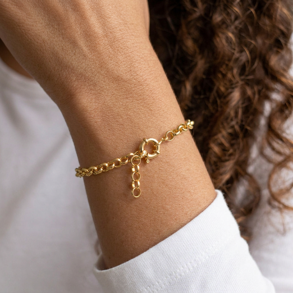PULSEIRA ELO PORTUGUÊS 4MM - 21cm (AJUSTÁVEL) - BANHADO A OURO 18K