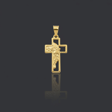 PINGENTE CRUZ VAZADA COM ROSTO DE CRISTO - BANHADO A OURO 18K