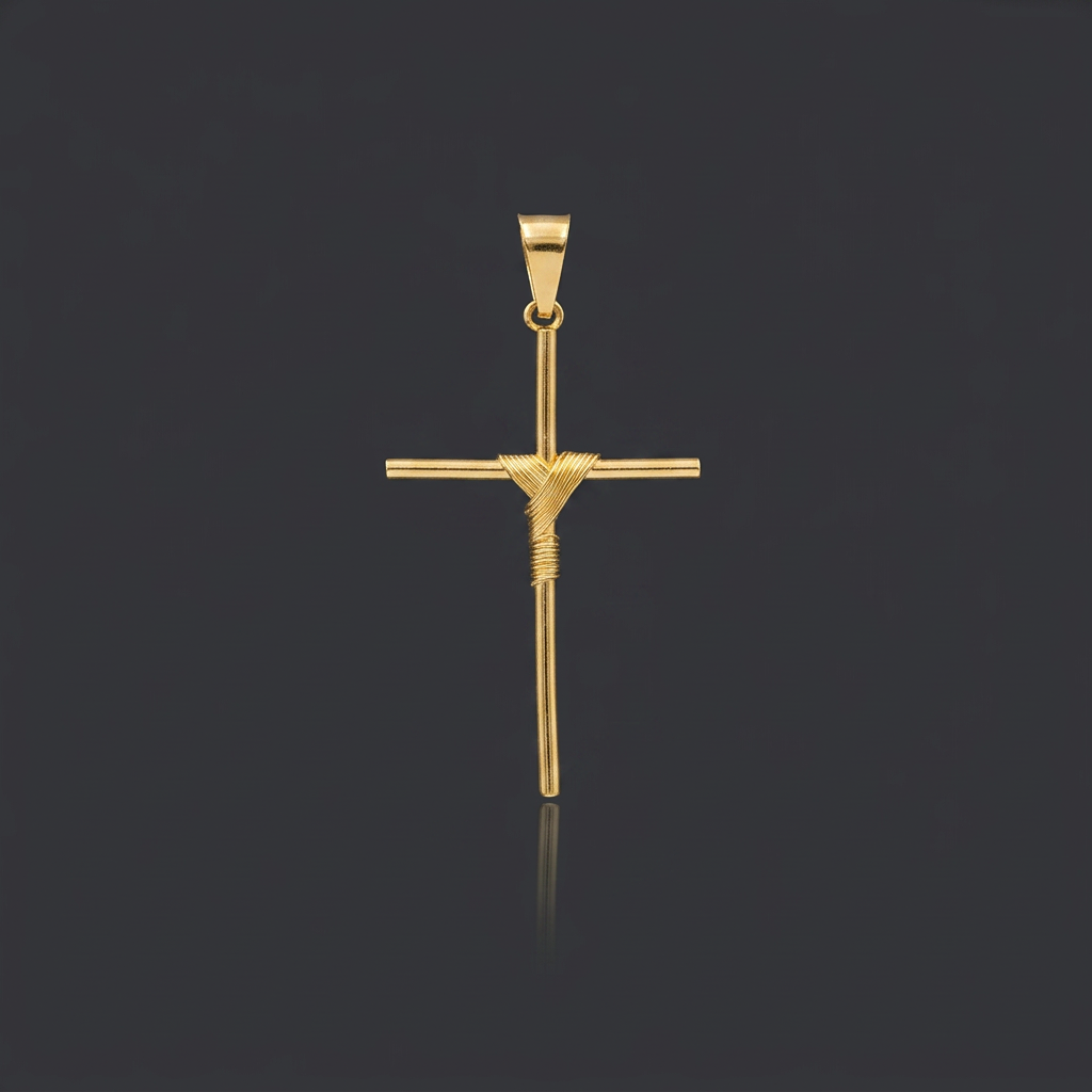 PINGENTE CRUZ ENROLADA MÉDIO - 3,5x2cm - BANHADO A OURO 18K