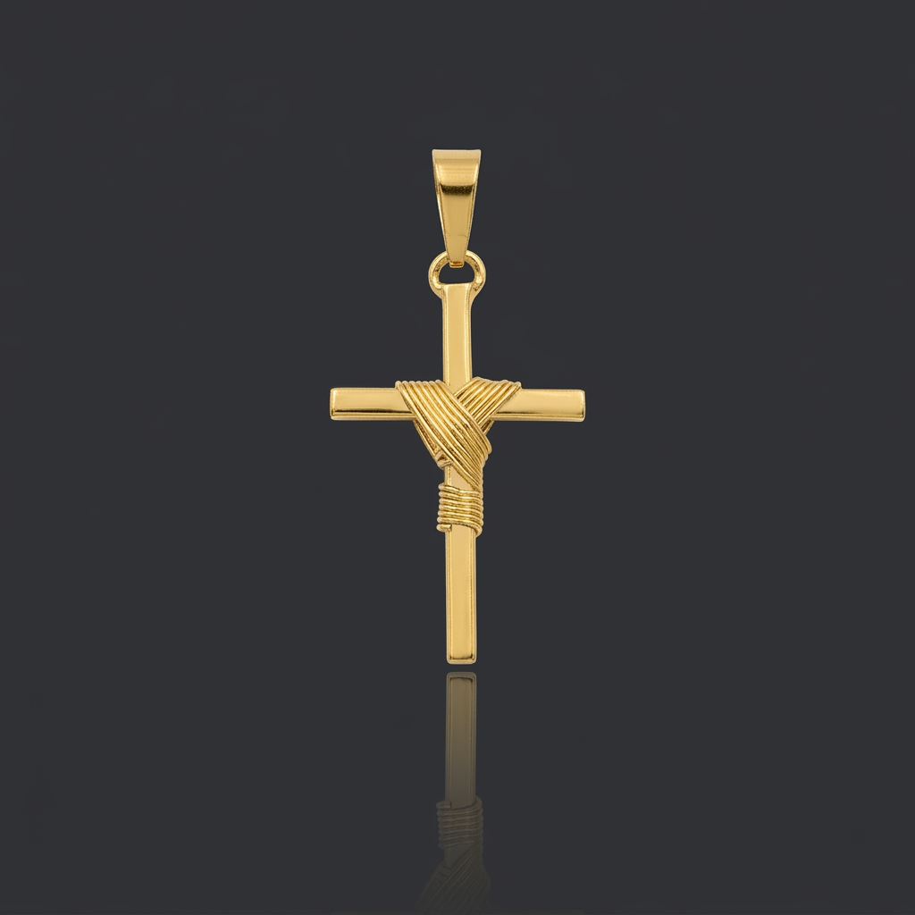 PINGENTE CRUZ ENROLADA ROBUSTA - 6X3,5CM - BANHADO A OURO 18K