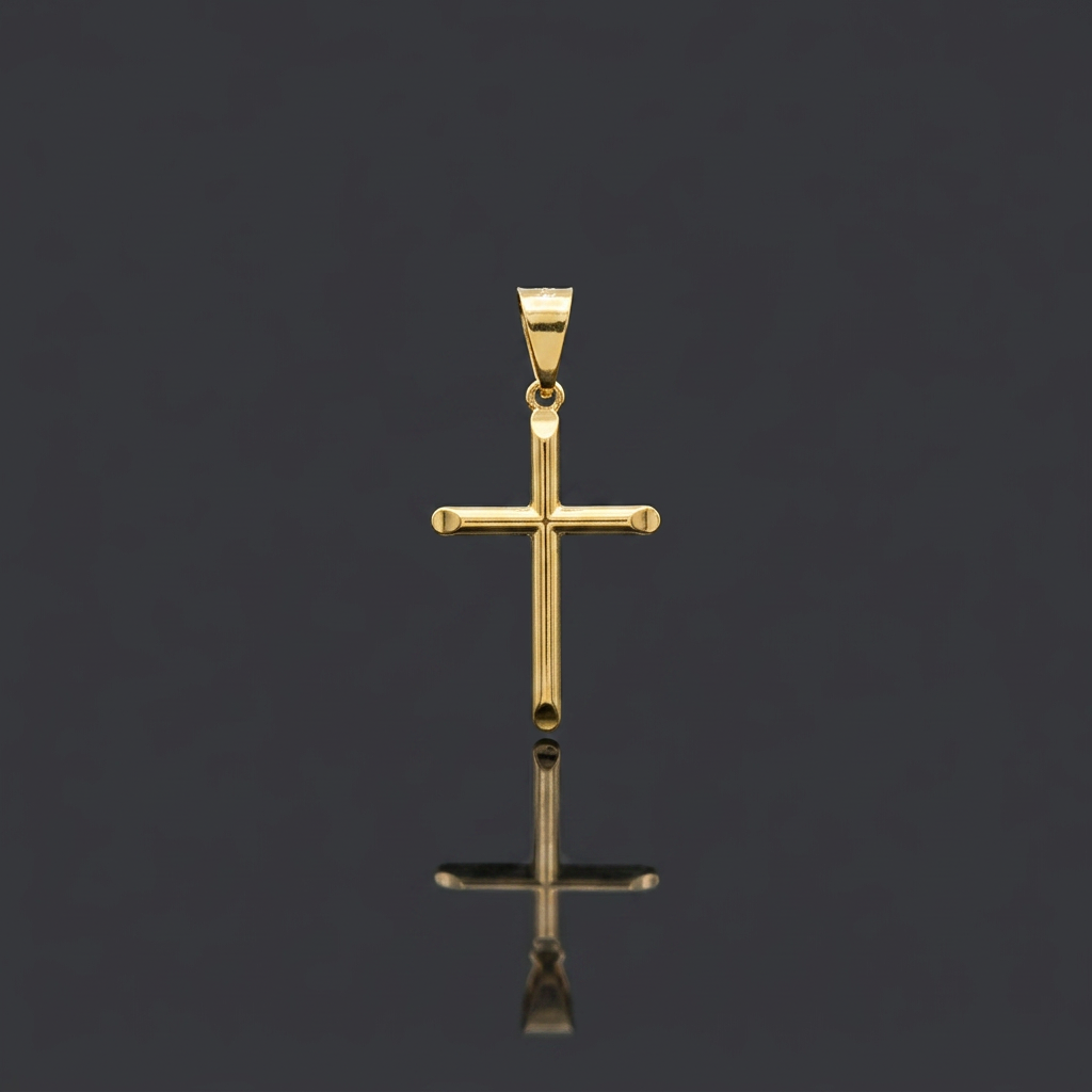 PINGENTE CRUZ PONTEADA LISA - BANHADO A OURO 18K