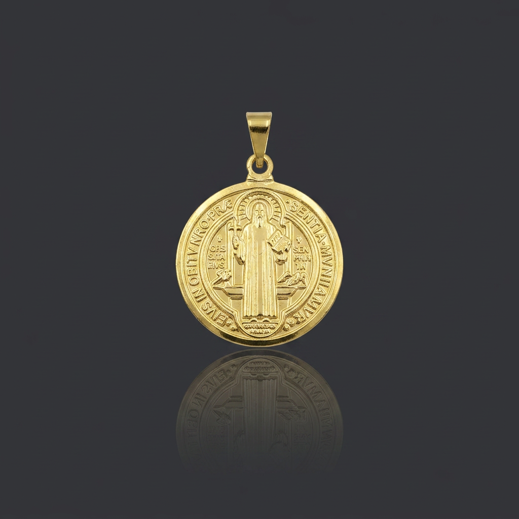 PINGENTE MEDALHA DE SÃO BENTO MÉDIA - BANHADO A OURO 18K