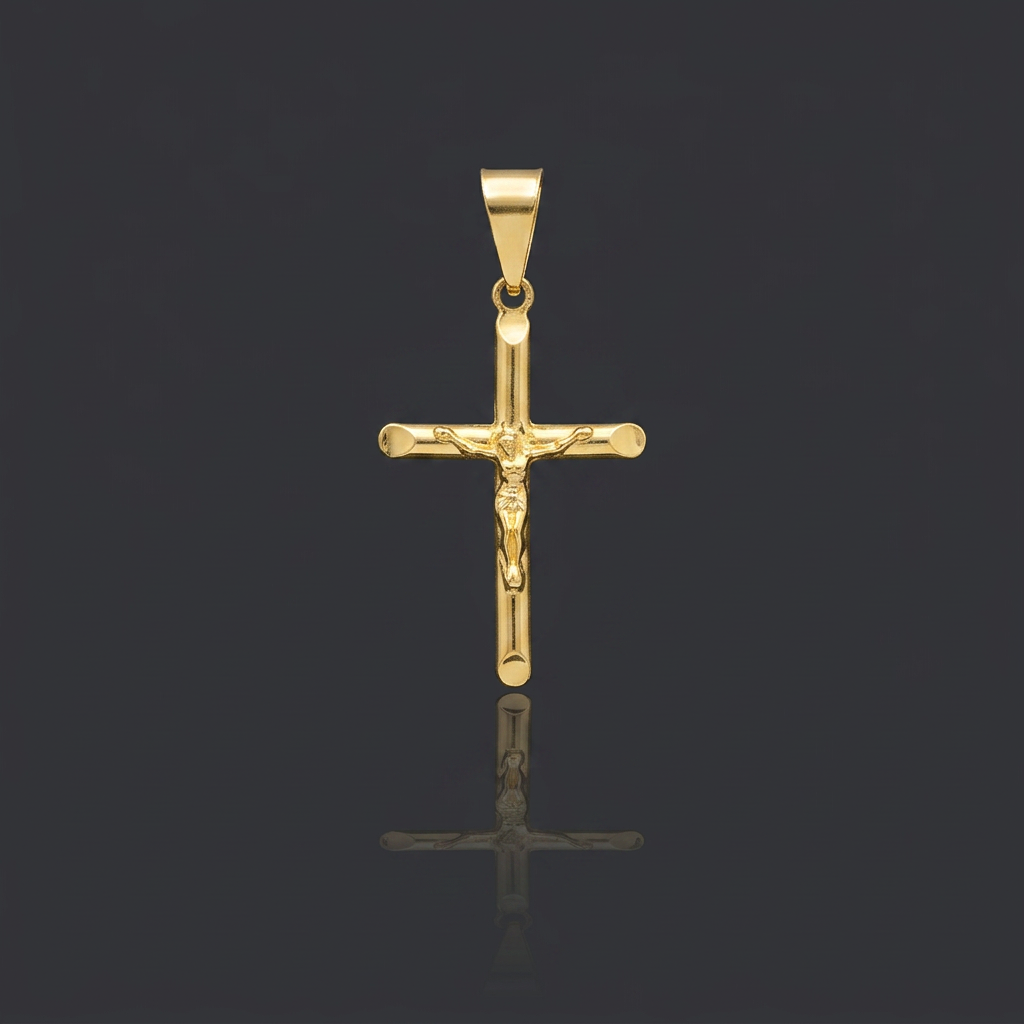 PINGENTE CRUZ PONTEADA COM CRISTO - BANHADO A OURO 18K