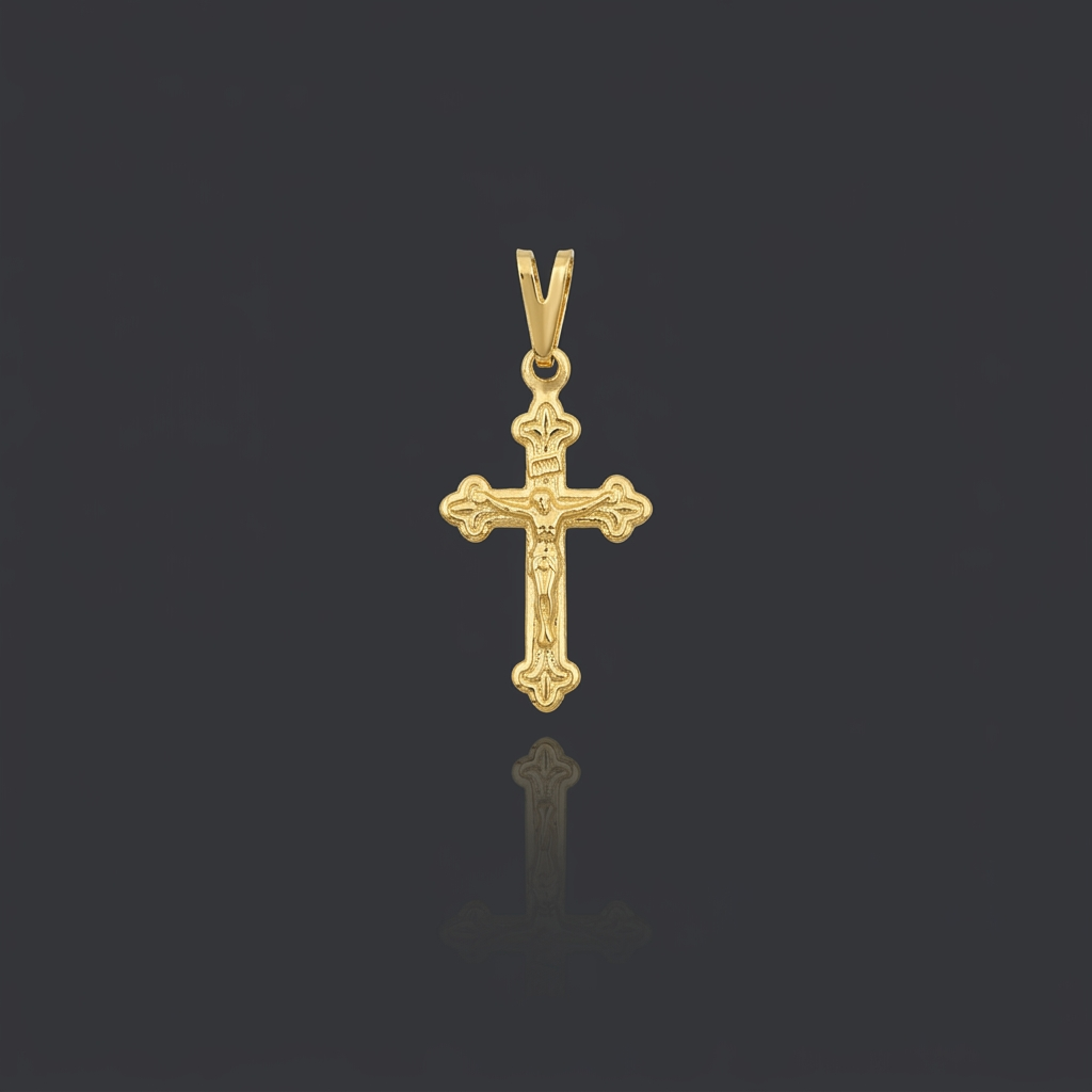 PINGENTE CRUZ DE 3 PONTAS COM CRISTO - BANHADO A OURO 18K