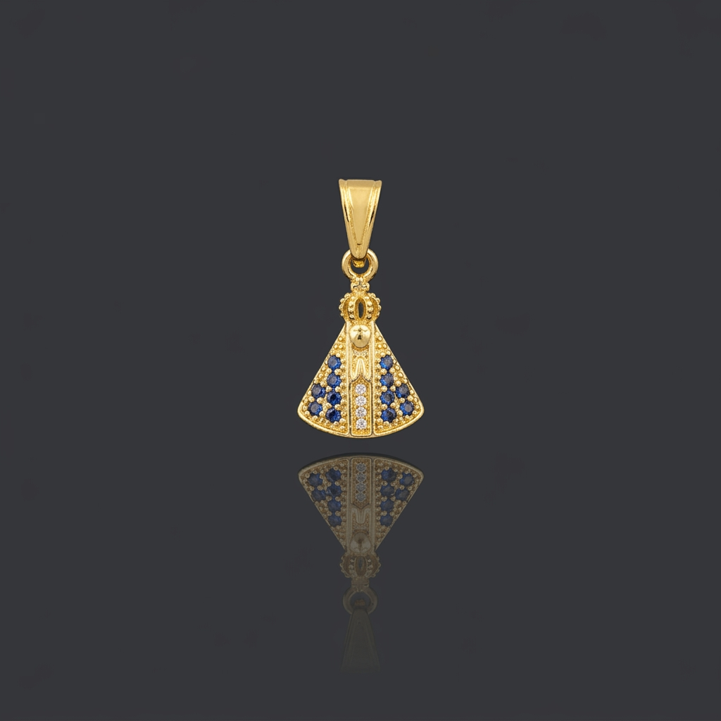 PINGENTE NOSSA SENHORA CRAVEJADO PEQUENO - BANHADO A OURO 18K