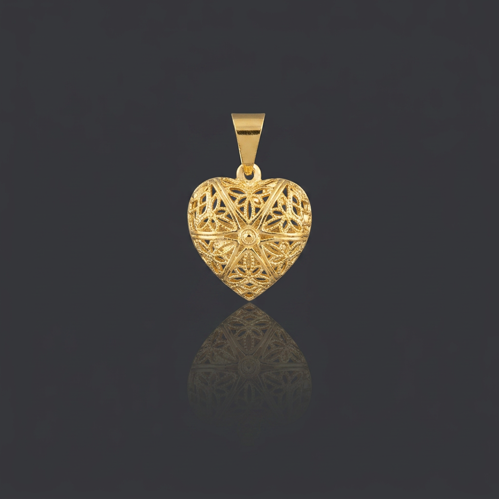 PINGENTE CORAÇÃO RELICÁRIO MÉDIO - BANHADO A OURO 18K