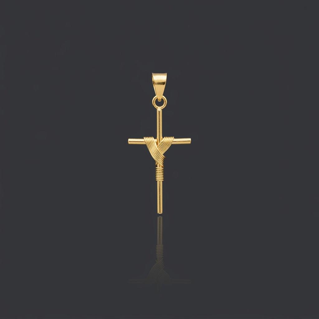 PINGENTE CRUZ ENROLADA PEQUENO - 3x1,5cm - BANHADO A OURO 18K