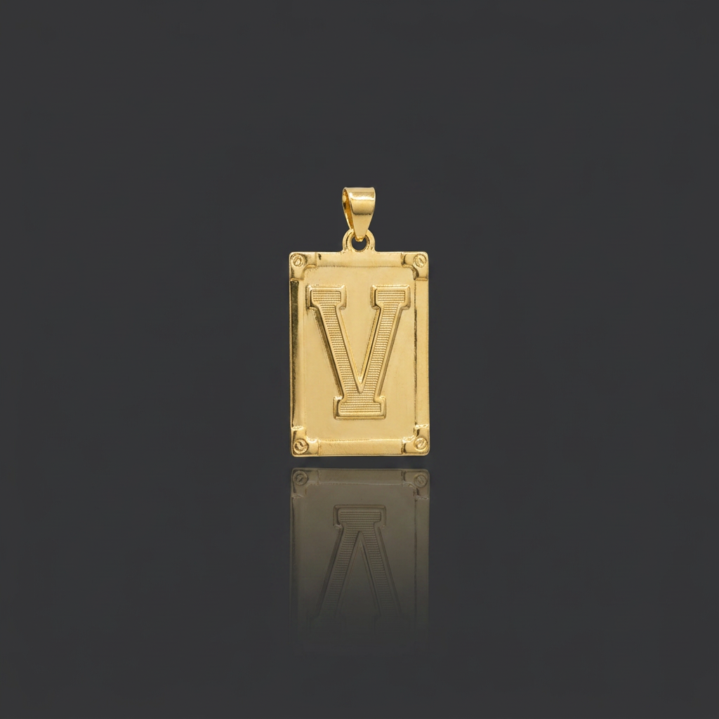 PINGENTE LETRA V NA CHAPA - BANHADO A OURO 18K