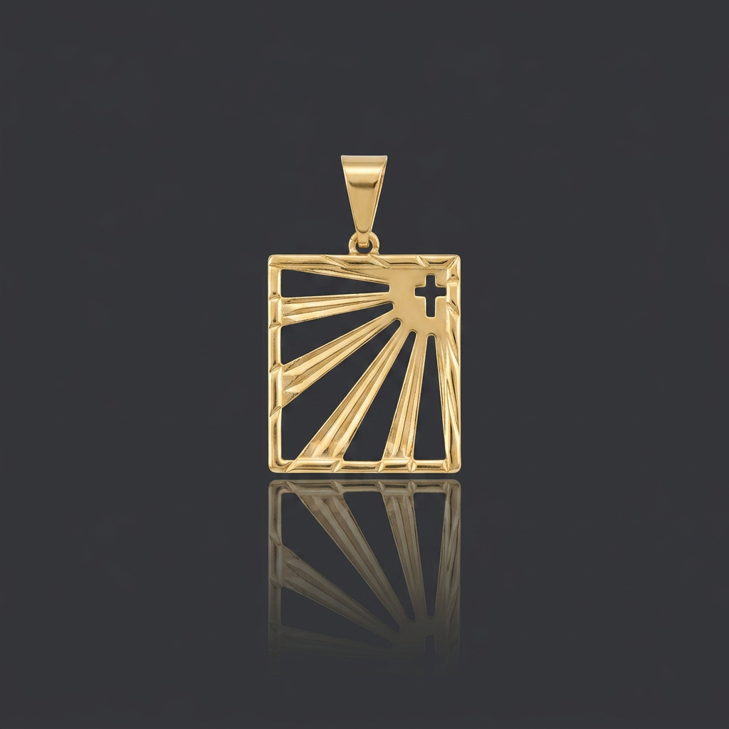 PINGENTE CRUZ NO HORIZONTE - BANHADO A OURO 18K