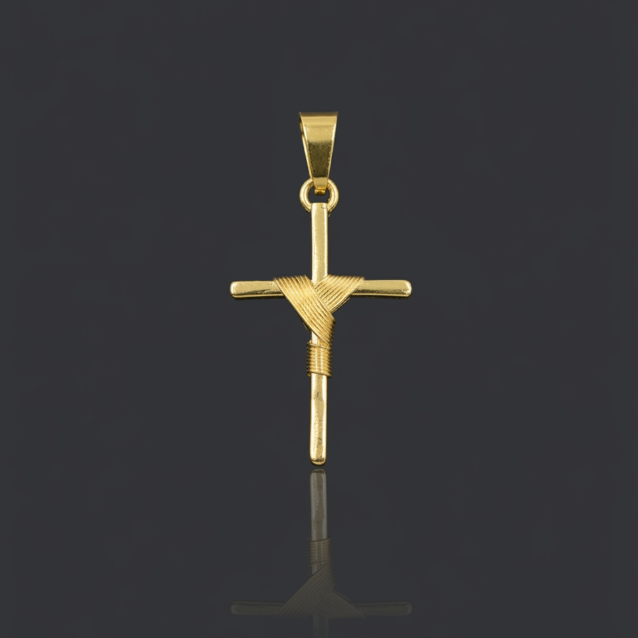 PINGENTE CRUZ ENROLADA ROBUSTA P - 4X2,5CM - BANHADO A OURO 18K