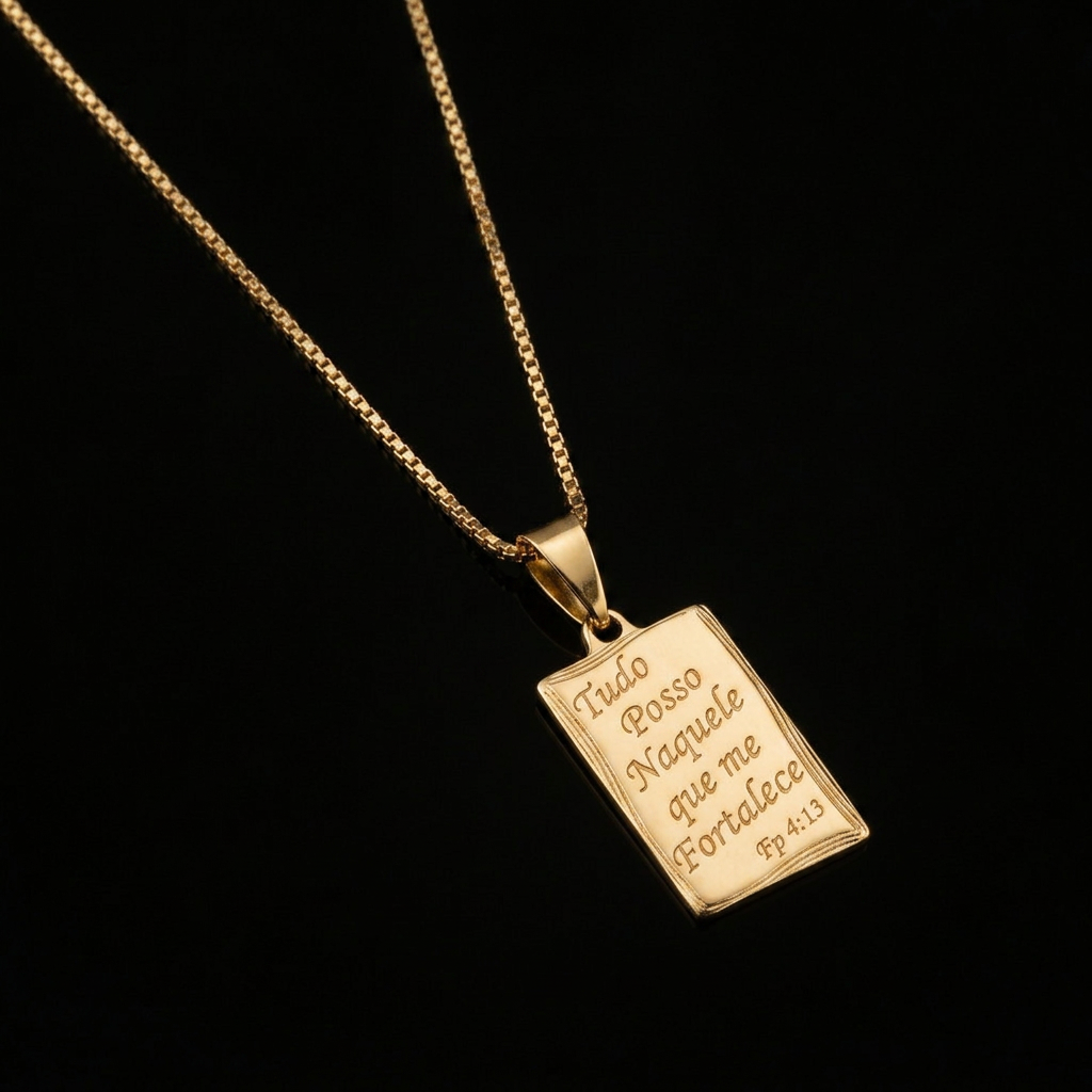 CORRENTE VENEZIANA 1MM - 70CM + PINGENTE TUDO POSSO - BANHADO A OURO 18K