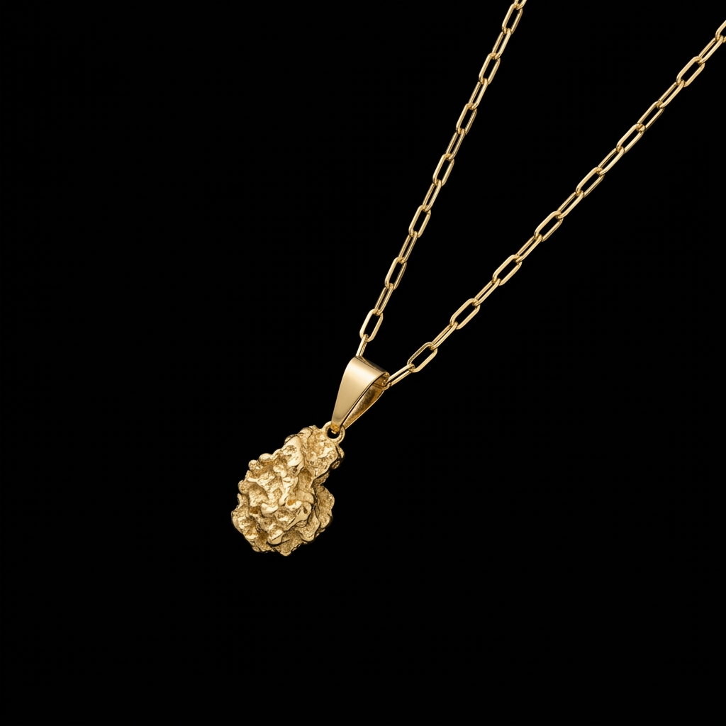 CORRENTE TIJOLINHO DE QUINA 2MM - 70CM (FECHO ITALIANO) + PINGENTE PEPITA PEQUENA - 1,5CM - BANHADO A OURO 18K