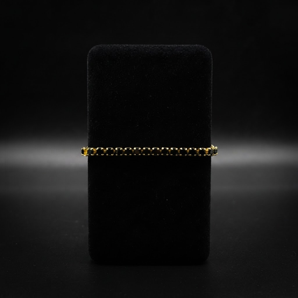 PULSEIRA RIVIERA PRETA - 17CM - BANHADO A OURO 18K